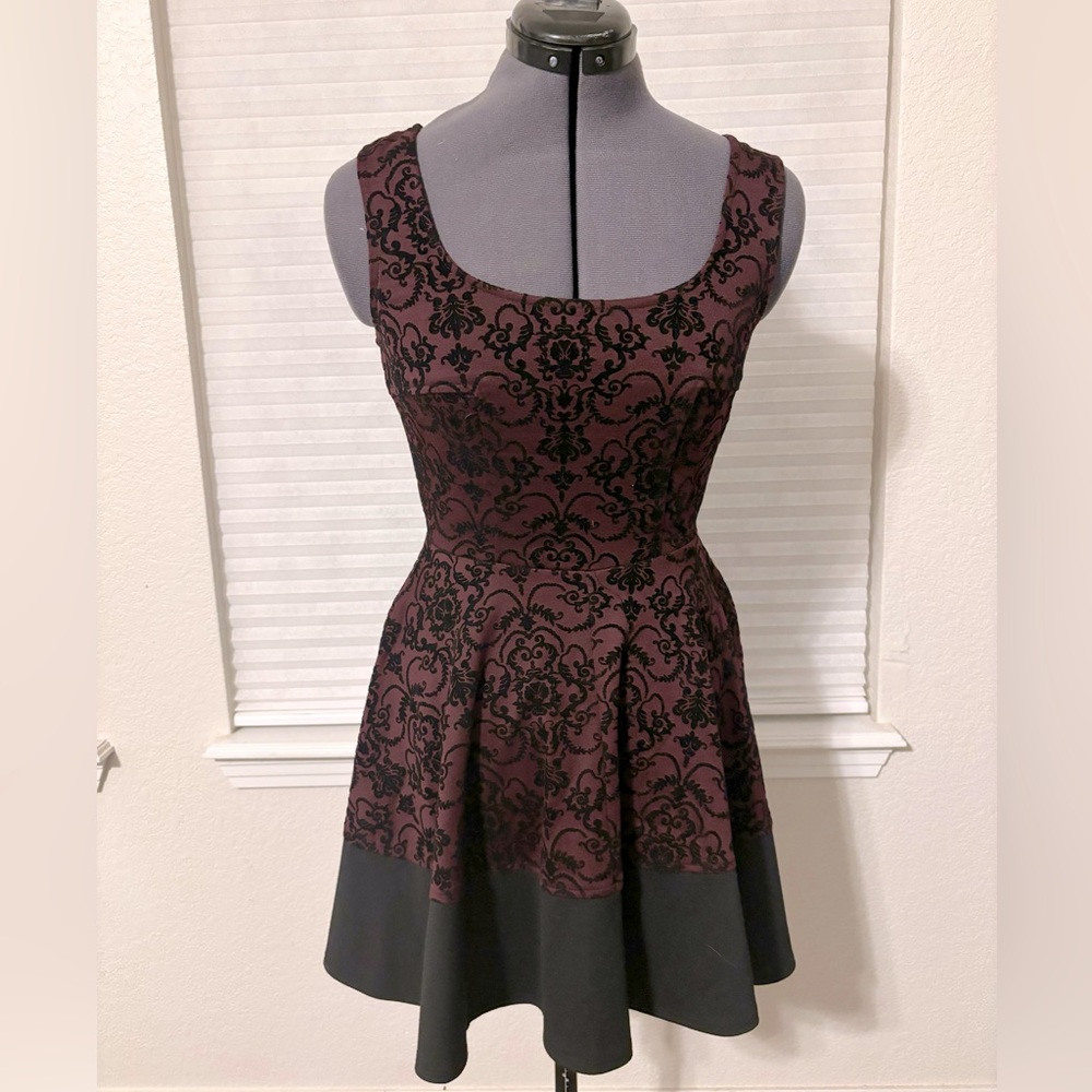 Mystic burgundy skater dress fit to flare sillhouetee